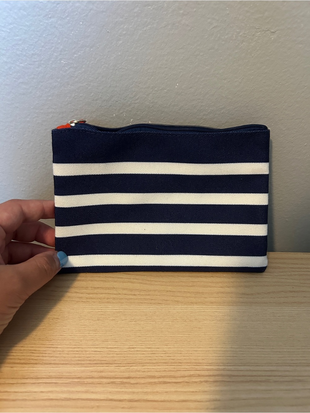 Striped Navy and White Canvas Pouch